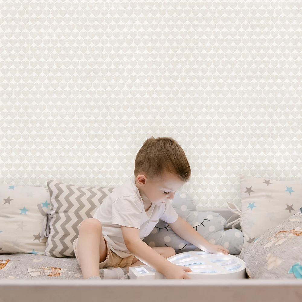 کاغذ دیواری کودک طرح قلب | کرم کد 12076 2 کاغذ دیواری کودک طرح قلب | کرم کد 12076 کودک