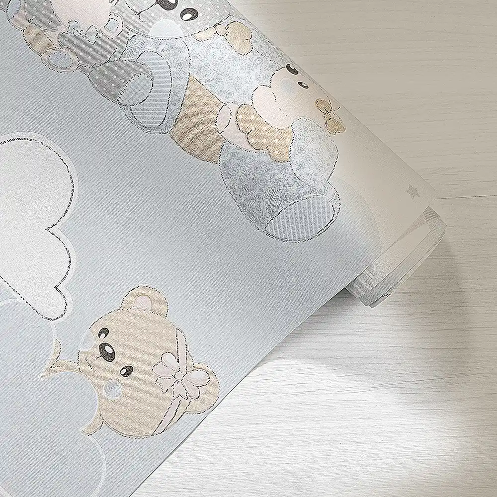 کاغذ دیواری کودک طرح خرسهای عروسکی | آبی کد 12077 7 کاغذ دیواری کودک طرح خرسهای عروسکی | آبی کد 12077 رول