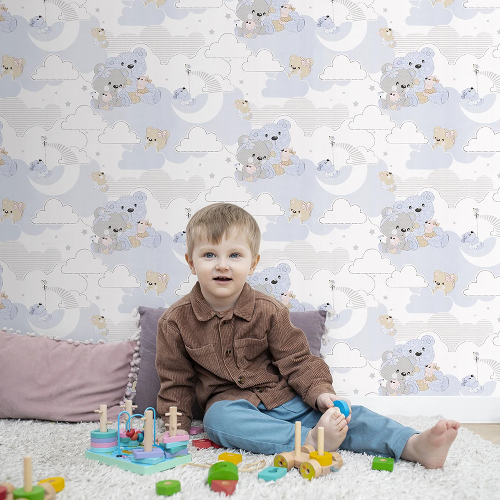 کاغذ دیواری کودک طرح خرسهای عروسکی | آبی کد 12077 2 کاغذ دیواری کودک طرح خرسهای عروسکی | آبی کد 12077 کودک