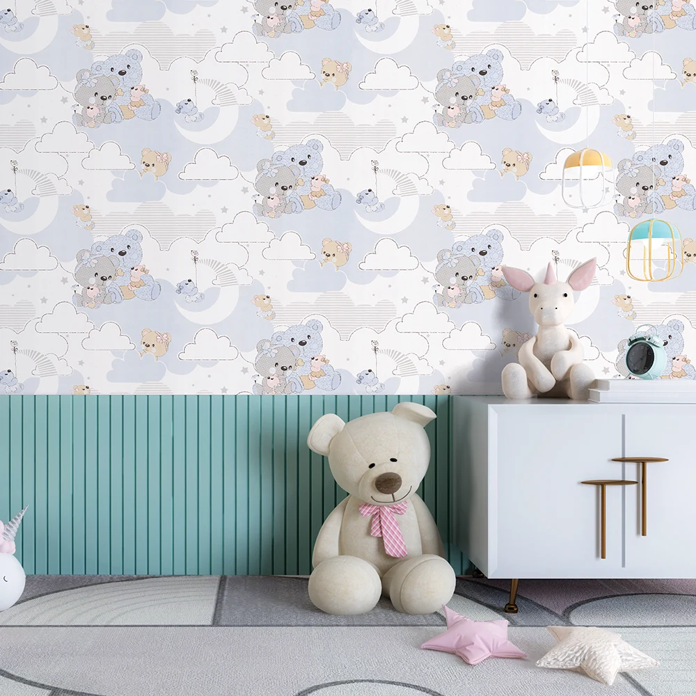 کاغذ دیواری کودک طرح خرسهای عروسکی | آبی کد 12077 3 کاغذ دیواری کودک طرح خرسهای عروسکی | آبی کد 12077 عروسک و دکور
