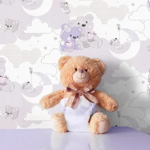 کاغذ دیواری کودک طرح خرسهای عروسکی | بنفش کد 12081 شاخص
