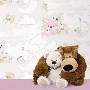 کاغذ دیواری کودک طرح خرس‌های عروسکی | صورتی کد 12085 شاخص