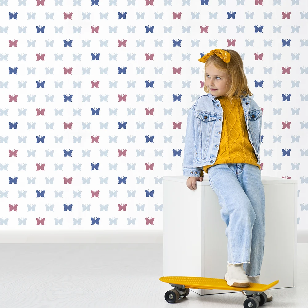 کاغذ دیواری کودک طرح پروانهای رنگی کد 12091 5 کاغذ دیواری کودک طرح پروانهای رنگی کد 12091 دختر