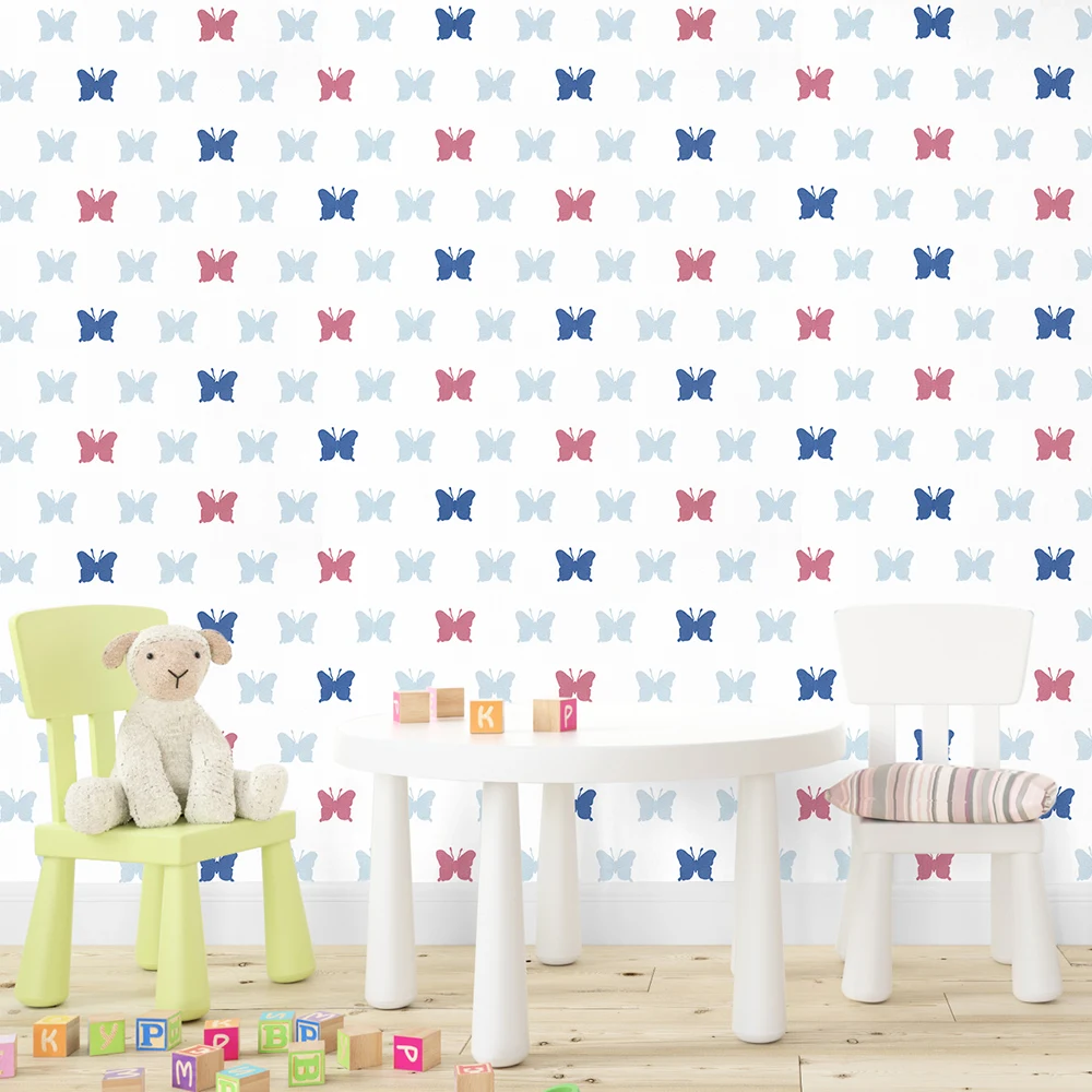 کاغذ دیواری کودک طرح پروانهای رنگی کد 12091 3 کاغذ دیواری کودک طرح پروانهای رنگی کد 12091 میز و صندلی