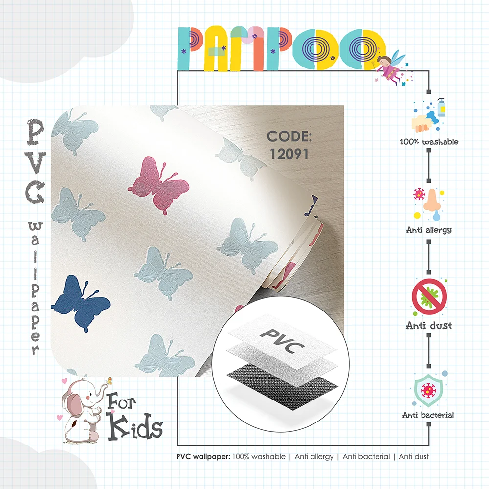 کاغذ دیواری کودک طرح پروانهای رنگی کد 12091 12 کاغذ دیواری کودک طرح پروانهای رنگی کد 12091 پوستر