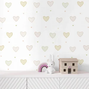 کاغذ دیواری کودک طرح قلب‌های رنگی | کرم کد 12092 شاخص