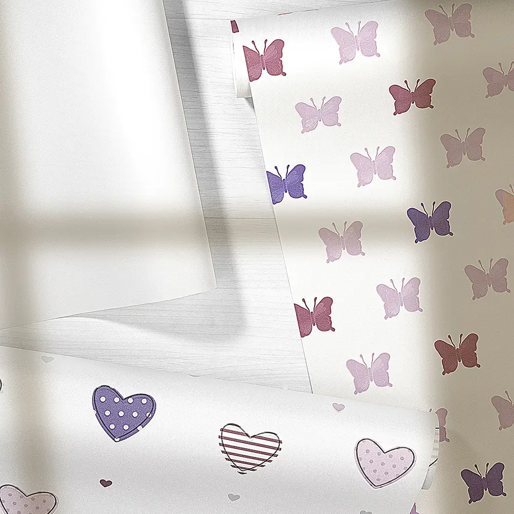 کاغذ دیواری کودک طرح پروانهای | چند رنگ کد 12100 10 کاغذ دیواری کودک طرح پروانهای | بنفش / صورتی کد 12100 کد های مکمل