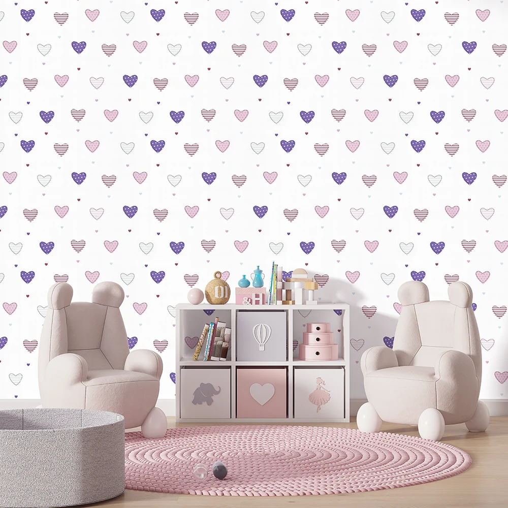 کاغذ دیواری کودک طرح قلبهای رنگی کد 12098 3 کاغذ دیواری کودک طرح قلبهای رنگی کد 12098 دکور