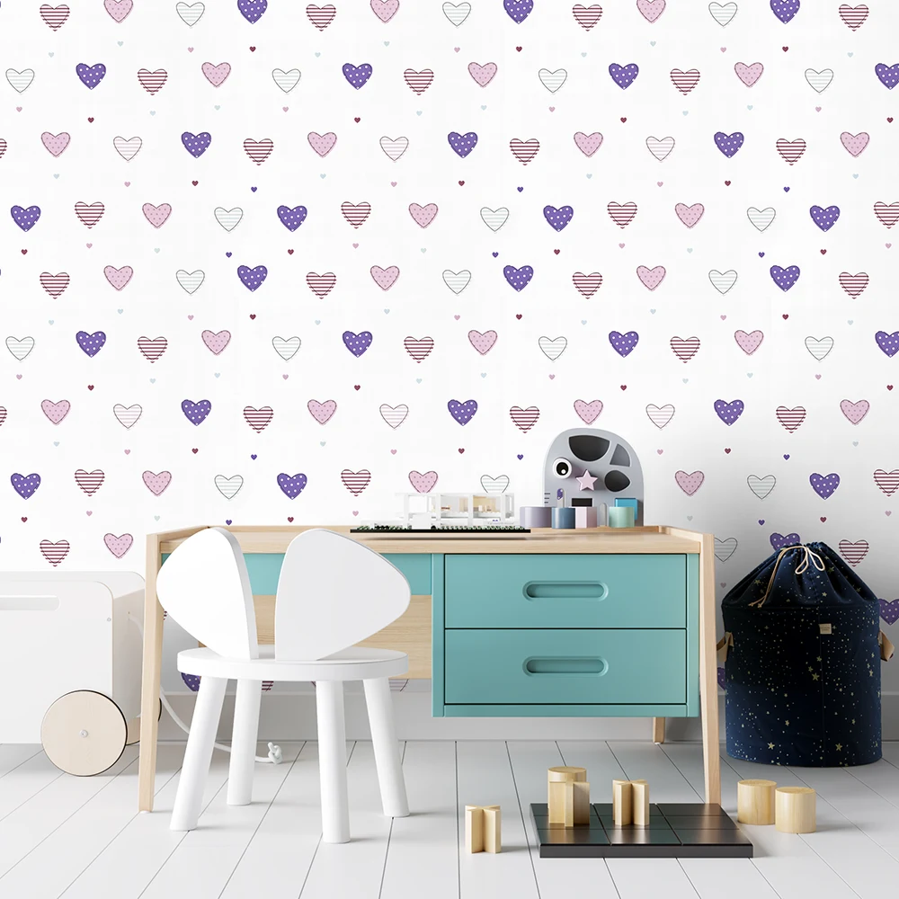 کاغذ دیواری کودک طرح قلبهای رنگی کد 12098 4 کاغذ دیواری کودک طرح قلبهای رنگی کد 12098 میز و صندلی