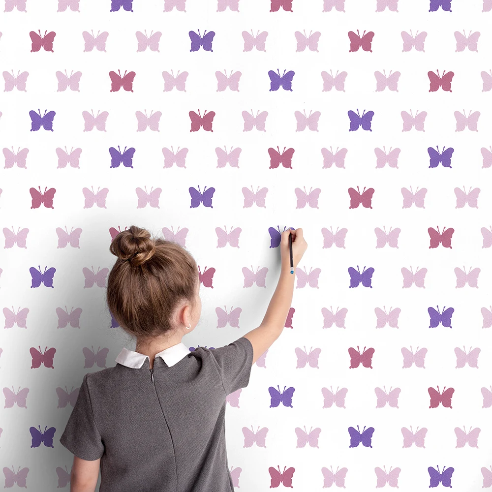 کاغذ دیواری کودک طرح پروانهای | چند رنگ کد 12100 2 کاغذ دیواری کودک طرح پروانهای | بنفش / صورتی کد 12100 کودک در حال نقاشی