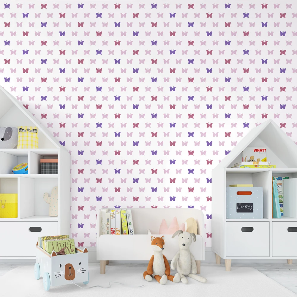 کاغذ دیواری کودک طرح پروانهای | چند رنگ کد 12100 5 کاغذ دیواری کودک طرح پروانهای | بنفش / صورتی کد 12100 تخت خواب