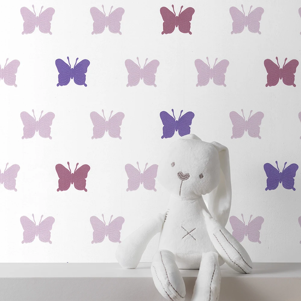 کاغذ دیواری کودک طرح پروانهای | چند رنگ کد 12100 1 کاغذ دیواری کودک طرح پروانهای | بنفش / صورتی کد 12100 شاخص