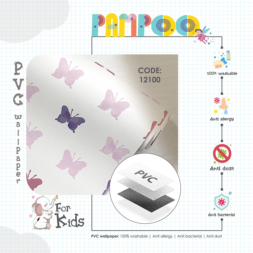 کاغذ دیواری کودک طرح پروانهای | چند رنگ کد 12100 12 کاغذ دیواری کودک طرح پروانهای | بنفش / صورتی کد 12100 پوستر
