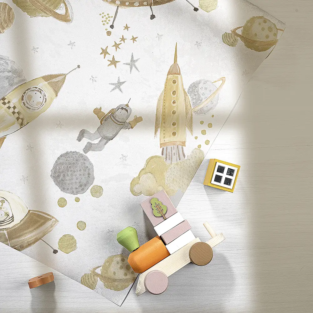 کاغذ دیواری کودک طرح کهکشان و فضانورد | کرم / طلایی کد 12105 8 کاغذ دیواری کودک طرح کهکشان و فضانورد | کرم / طلایی کد 12105 ماشین اسباب بازی