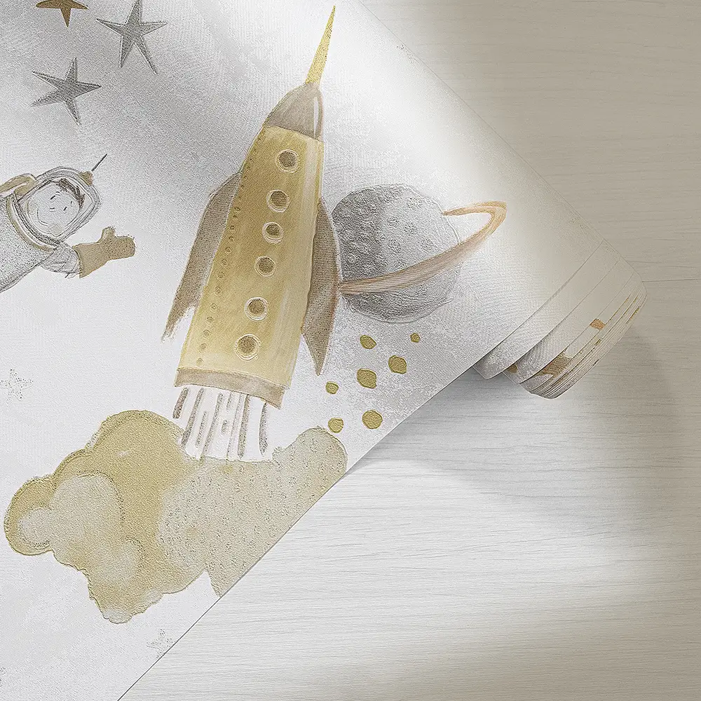 کاغذ دیواری کودک طرح کهکشان و فضانورد | کرم / طلایی کد 12105 7 کاغذ دیواری کودک طرح کهکشان و فضانورد | کرم / طلایی کد 12105 رول