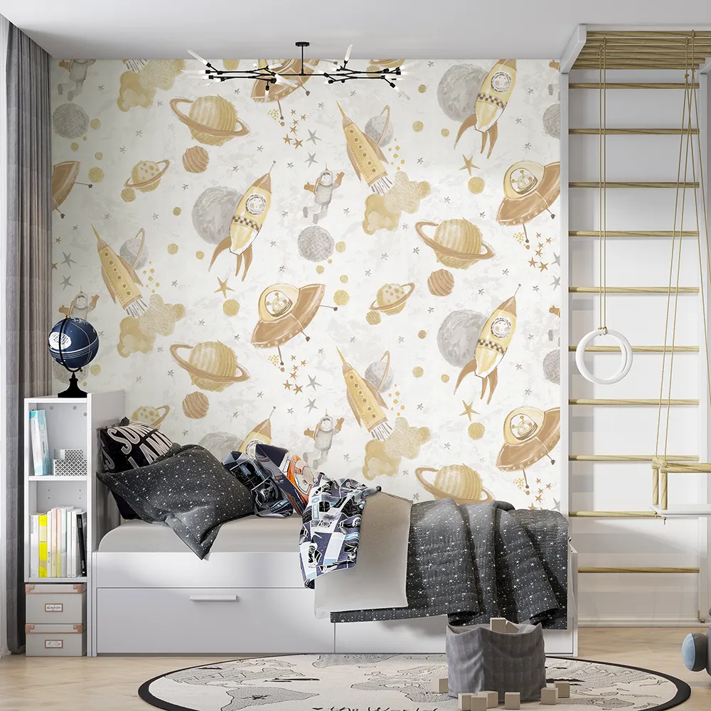 کاغذ دیواری کودک طرح کهکشان و فضانورد | کرم / طلایی کد 12105 4 کاغذ دیواری کودک طرح کهکشان و فضانورد | کرم / طلایی کد 12105 دکور