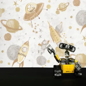 کاغذ دیواری کودک طرح کهکشان و فضانورد | کرم / طلایی کد 12105 شاخص