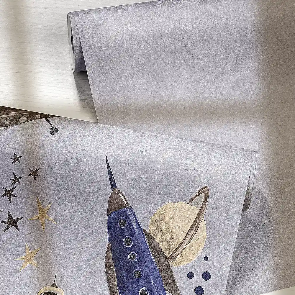 کاغذ دیواری کودک طرح کهکشان و فضانورد | چند رنگ کد 12107 9 کاغذ دیواری کودک طرح کهکشان و فضانورد | یاسی / آبی کد 12107 دو رول