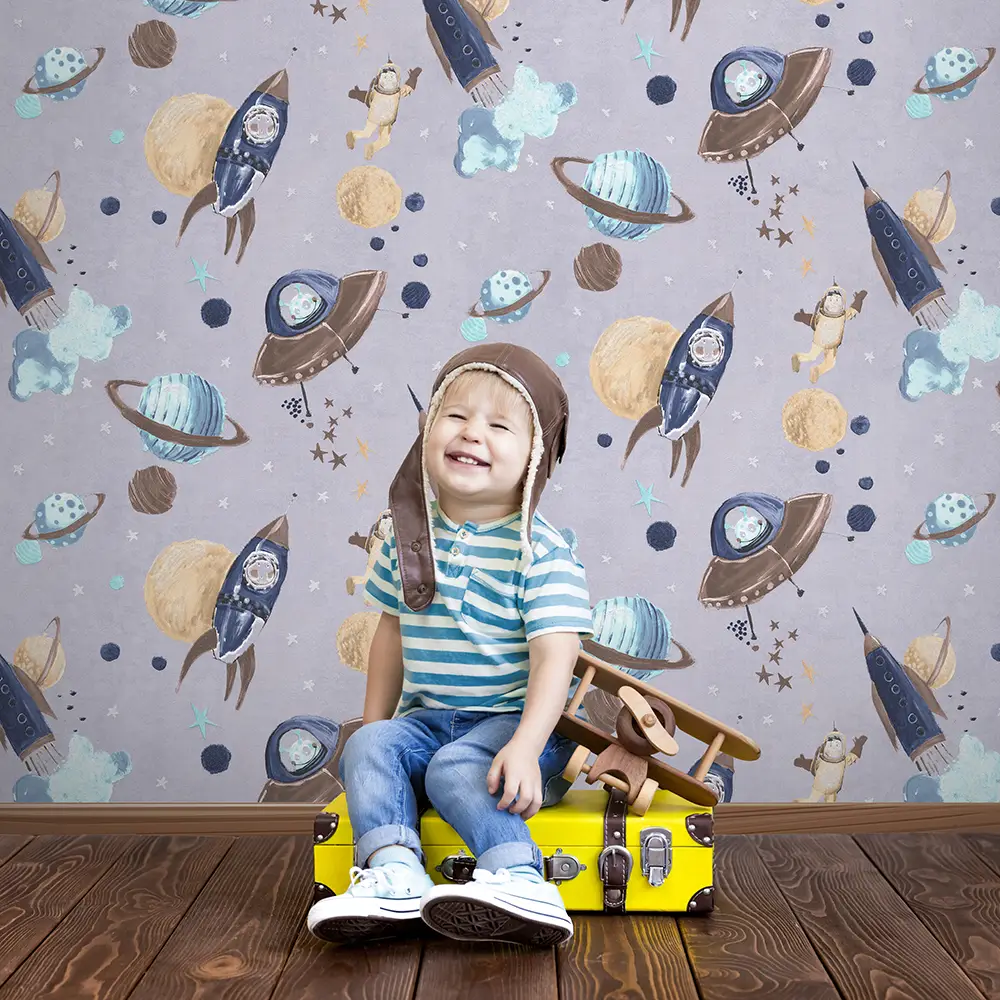 کاغذ دیواری کودک طرح کهکشان و فضانورد | چند رنگ کد 12107 2 کاغذ دیواری کودک طرح کهکشان و فضانورد | یاسی / آبی کد 12107 کودک