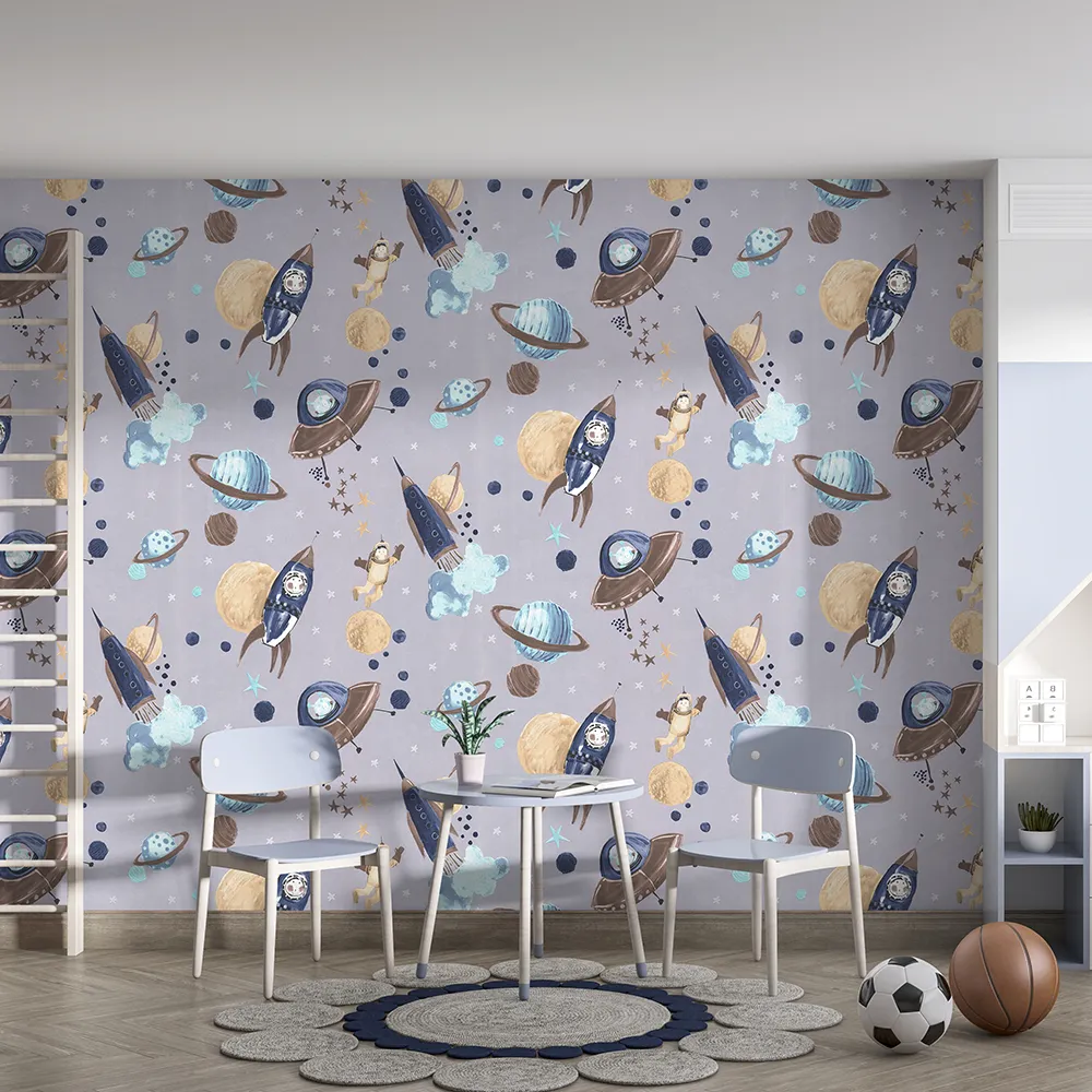 کاغذ دیواری کودک طرح کهکشان و فضانورد | چند رنگ کد 12107 3 کاغذ دیواری کودک طرح کهکشان و فضانورد | یاسی / آبی کد 12107 میز و صندلی