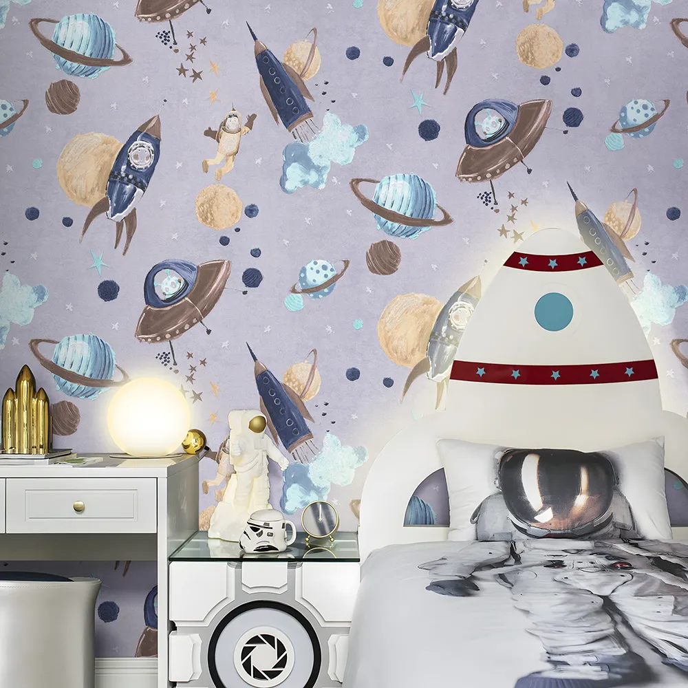 کاغذ دیواری کودک طرح کهکشان و فضانورد | چند رنگ کد 12107 4 کاغذ دیواری کودک طرح کهکشان و فضانورد | یاسی / آبی کد 12107 دکور