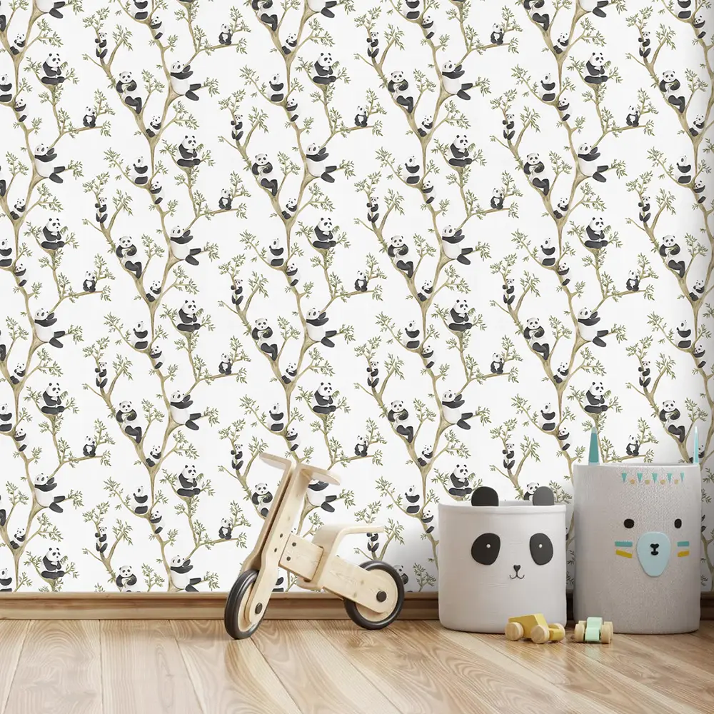 کاغذ دیواری کودک طرح پاندای درختی | سفید کد 12109 3 کاغذ دیواری کودک طرح پاندای درختی | سفید کد 12109 دکور