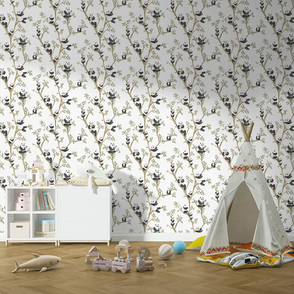 کاغذ دیواری کودک طرح پاندای درختی | سفید کد 12109 4 کاغذ دیواری کودک طرح پاندای درختی | سفید کد 12109 چادر کودک