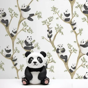 کاغذ دیواری کودک طرح پاندای درختی | سفید کد 12109 شاخص