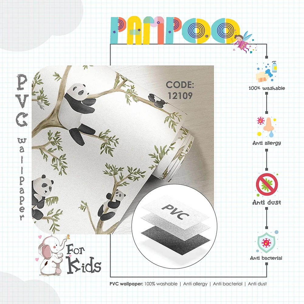 کاغذ دیواری کودک طرح پاندای درختی | سفید کد 12109 13 کاغذ دیواری کودک طرح پاندای درختی | سفید کد 12109 پوستر