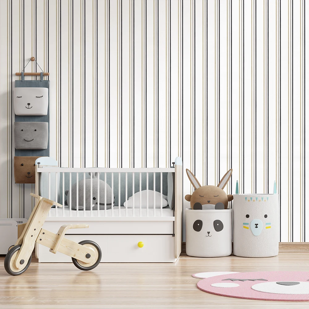 کاغذ دیواری کودک طرح راهراه | سفید کد 12112 3 کاغذ دیواری کودک طرح راهراه | سفید کد 12112 تخت خواب کودک