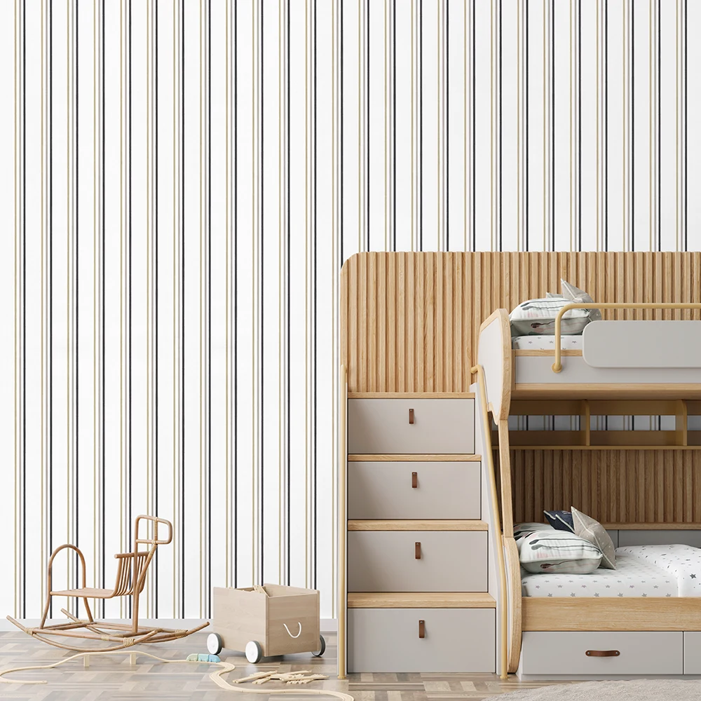 کاغذ دیواری کودک طرح راهراه | سفید کد 12112 6 کاغذ دیواری کودک طرح راهراه | سفید کد 12112 تخت دو طبقه