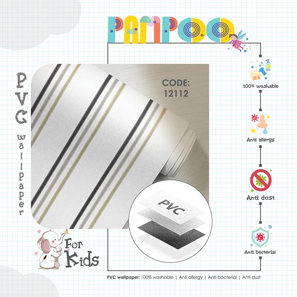 کاغذ دیواری کودک طرح راهراه | سفید کد 12112 12 کاغذ دیواری کودک طرح راهراه | سفید کد 12112 پوستر