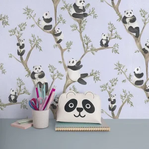 کاغذ دیواری کودک طرح پاندای درختی | آبی کد 12113 شاخص