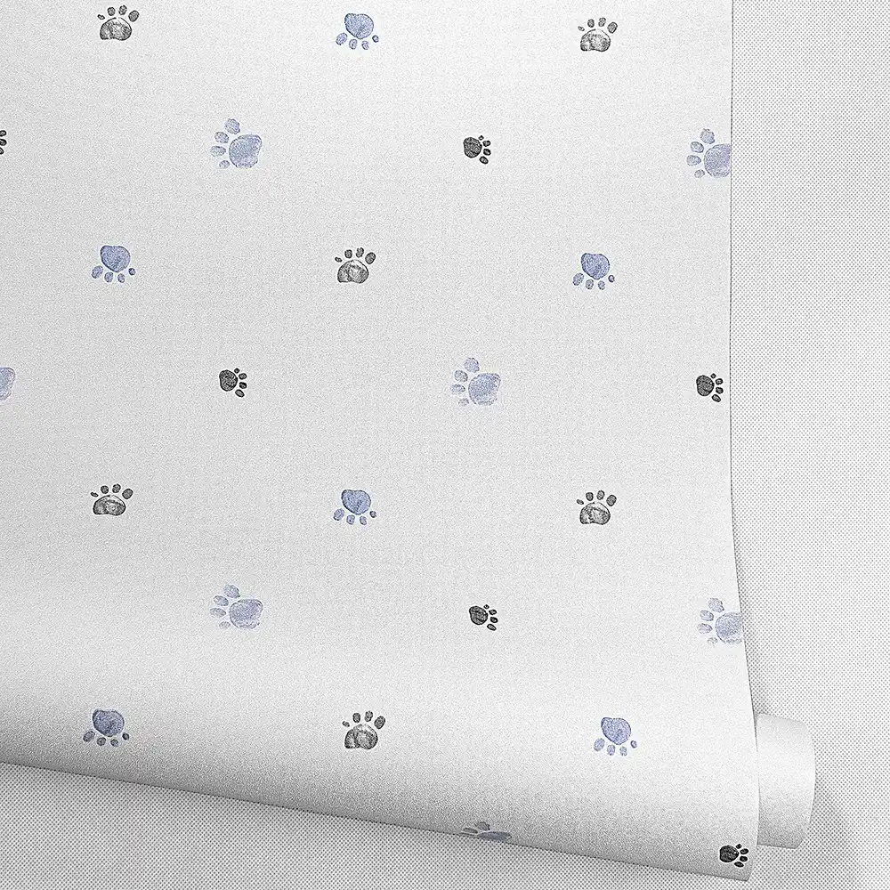 کاغذ دیواری کودک طرح ردپای سگ | آبی کد 12114 7 کاغذ دیواری کودک طرح ردپای سگ | آبی کد 12114 رول باز شده ایستاده