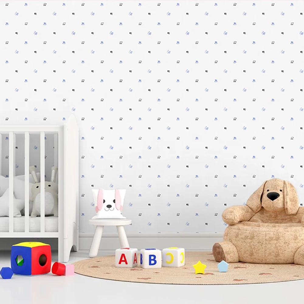 کاغذ دیواری کودک طرح ردپای سگ | آبی کد 12114 2 کاغذ دیواری کودک طرح ردپای سگ | آبی کد 12114 موکاپ