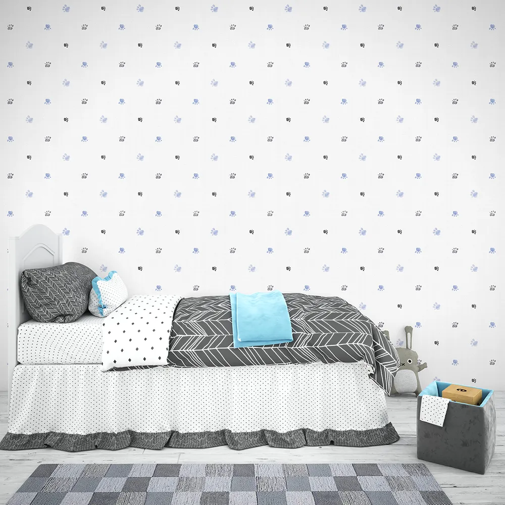 کاغذ دیواری کودک طرح ردپای سگ | آبی کد 12114 5 کاغذ دیواری کودک طرح ردپای سگ | آبی کد 12114 تخت خواب