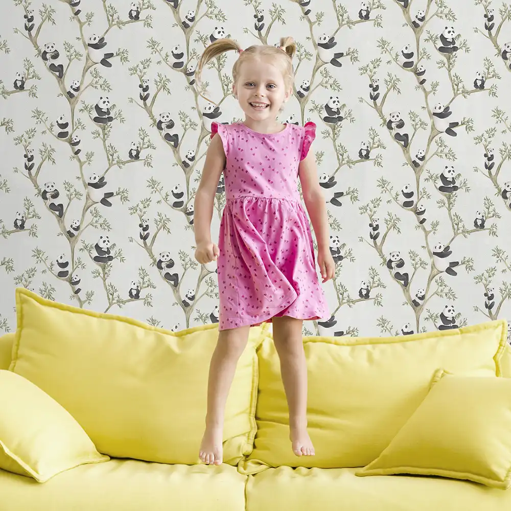 کاغذ دیواری کودک طرح پاندای درختی | سبز کد 12117 2 کاغذ دیواری کودک طرح پاندای درختی | سبز کد 12117 دختر