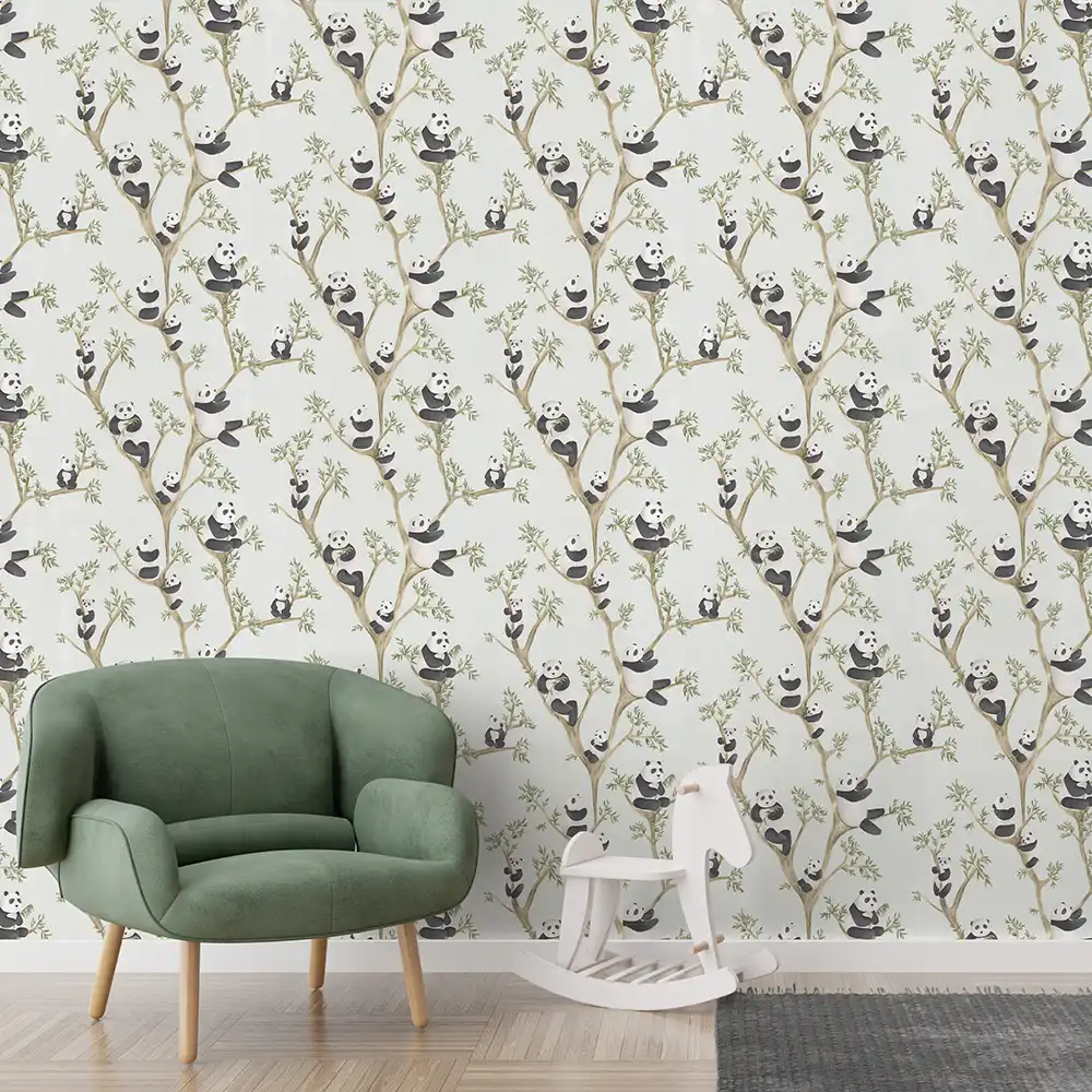 کاغذ دیواری کودک طرح پاندای درختی | سبز کد 12117 4 کاغذ دیواری کودک طرح پاندای درختی | سبز کد 12117 صندلی