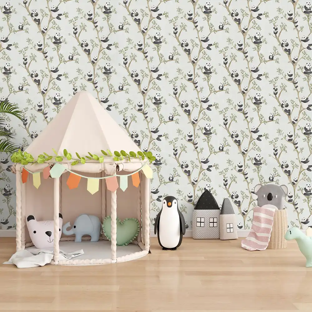 کاغذ دیواری کودک طرح پاندای درختی | سبز کد 12117 5 کاغذ دیواری کودک طرح پاندای درختی | سبز کد 12117 خانه کودک