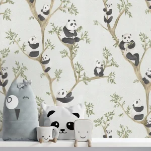 کاغذ دیواری کودک طرح پاندای درختی | سبز کد 12117 شاخص
