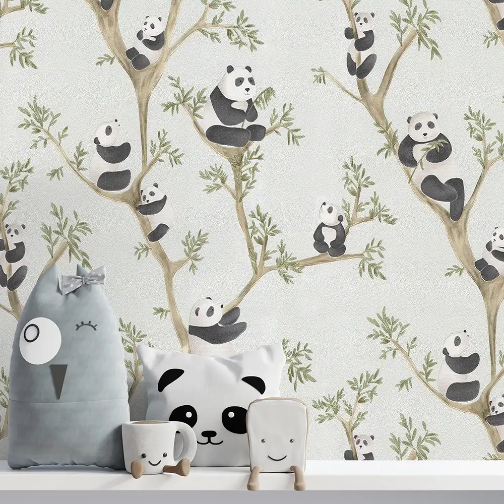 کاغذ دیواری کودک طرح پاندای درختی | سبز کد 12117 1 کاغذ دیواری کودک طرح پاندای درختی | سبز کد 12117 شاخص