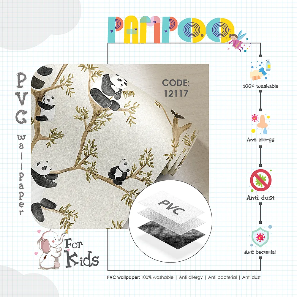 کاغذ دیواری کودک طرح پاندای درختی | سبز کد 12117 13 کاغذ دیواری کودک طرح پاندای درختی | سبز کد 12117 پوستر