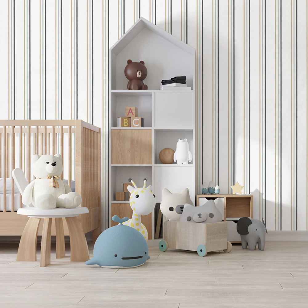 کاغذ دیواری کودک طرح راهراه | سبز کد 12120 3 کاغذ دیواری کودک طرح راهراه | سبز کد 12120 دکور