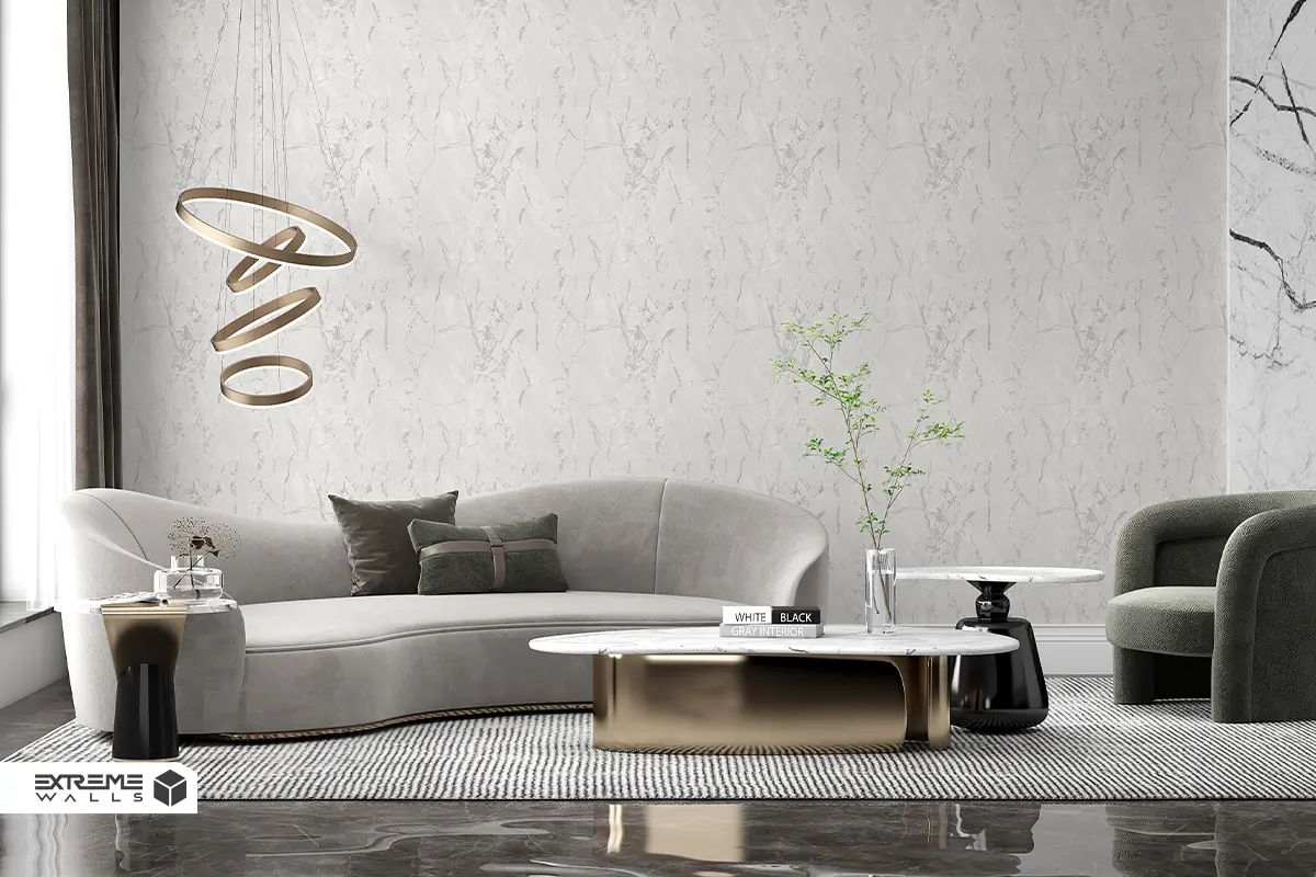 کاغذ دیواری طرح رگه‌دار / پتینه سفید کد ۱۱۰۷۸ آلبوم تیتانیوم 