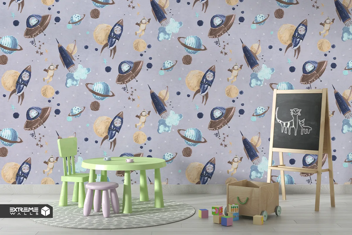 کاغذ دیواری کودک طرح کهکشان و فضانورد | چند رنگ کد 12107 آلبوم پمپو