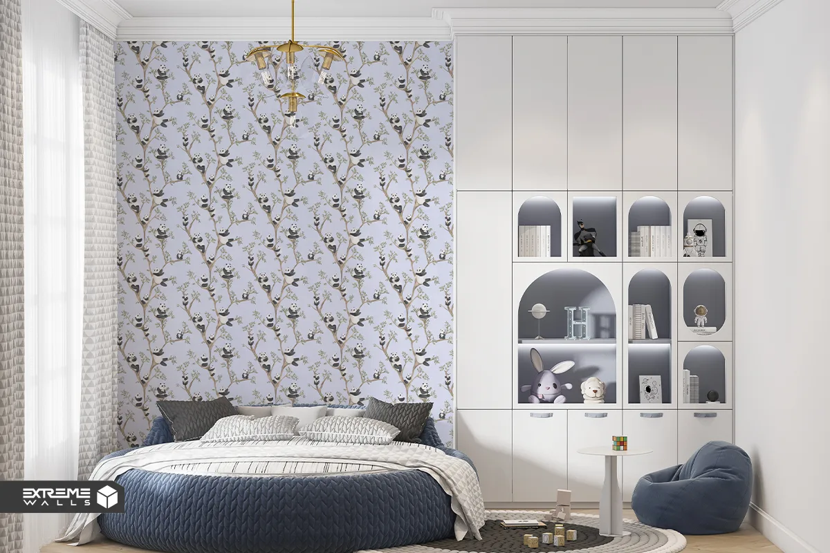 کاغذ دیواری کودک طرح پاندای درختی | آبی کد 12113 آلبوم پمپو