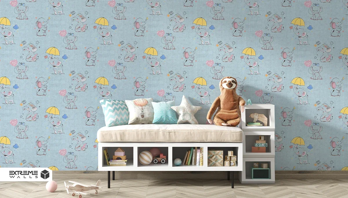 کاغذ دیواری کودک طرح فیل کوچولوها | آبی کد 12001 آلبوم پمپو 