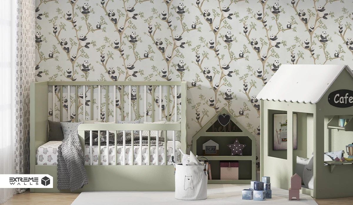 کاغذ دیواری کودک طرح پاندای درختی | سبز کد 12117 آلبوم پمپو