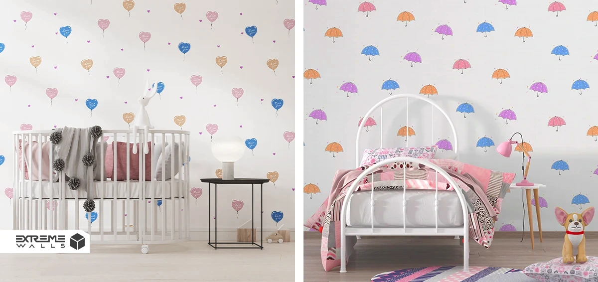 کاغذ دیواری کودکانه با رنگ‌های خنثی