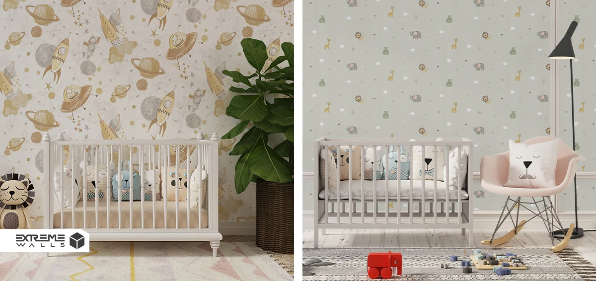 کاغذ دیواری طرح حیوانات و طرح فضانورد 